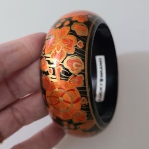 Lucky Brand Lacquered Painted Floral Fall Autumn Wood Bangle Bracelet NEW